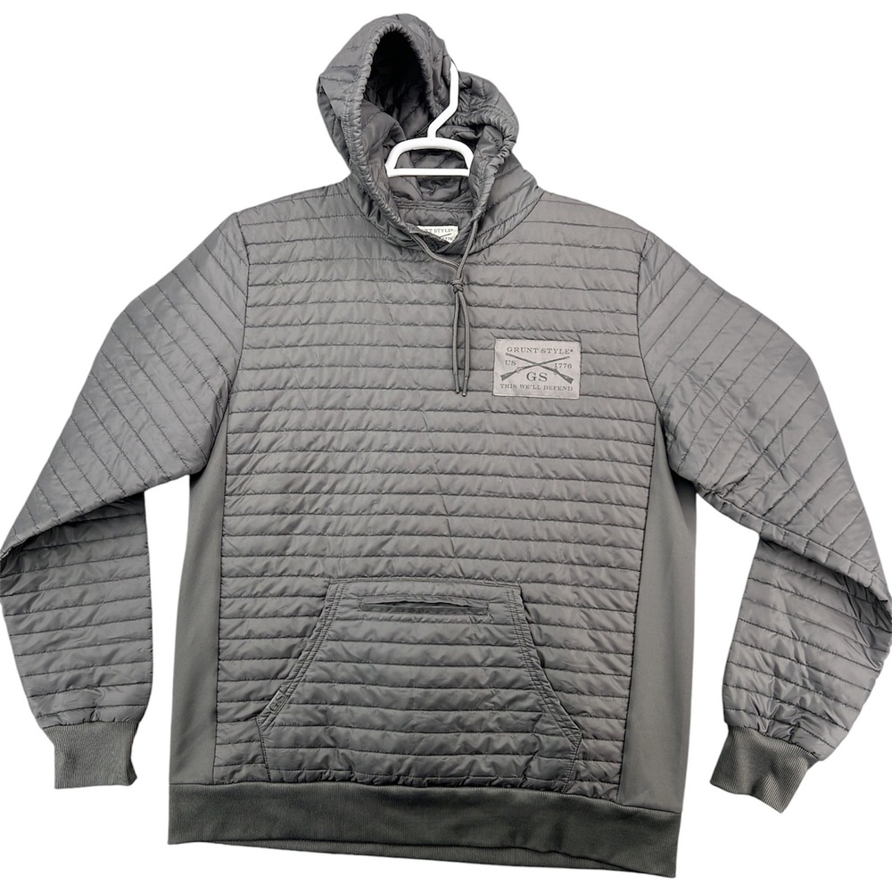 Grunt Style Mens Large Gray Quilted Pullover Hoodie Tactical Lightweight Jacket
